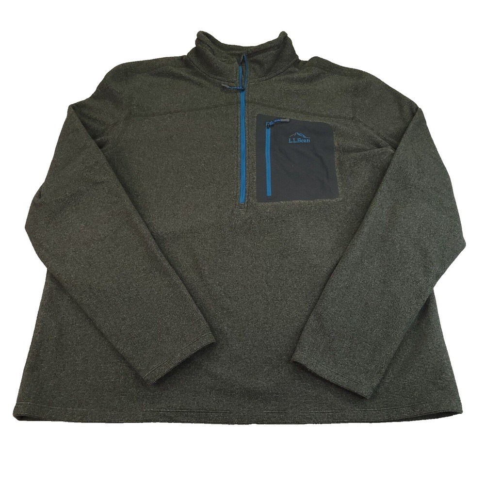LL Bean Fleece Jacket Mens‎ Extra Large Gray Blue Mountain Zip Pocket Half Zip